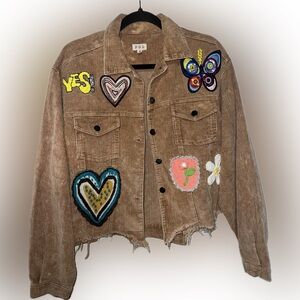 POL Anthropologie Cropped Corduroy Jacket Size S Raw Hem Trucker Festival